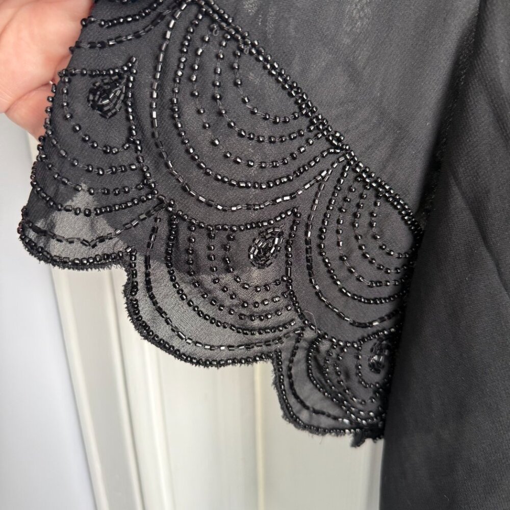 Roaman's Black Semi Sheer Shell Top W/ Beaded Embellished Sleeve Detail Sz 24W - Picture 3 of 4